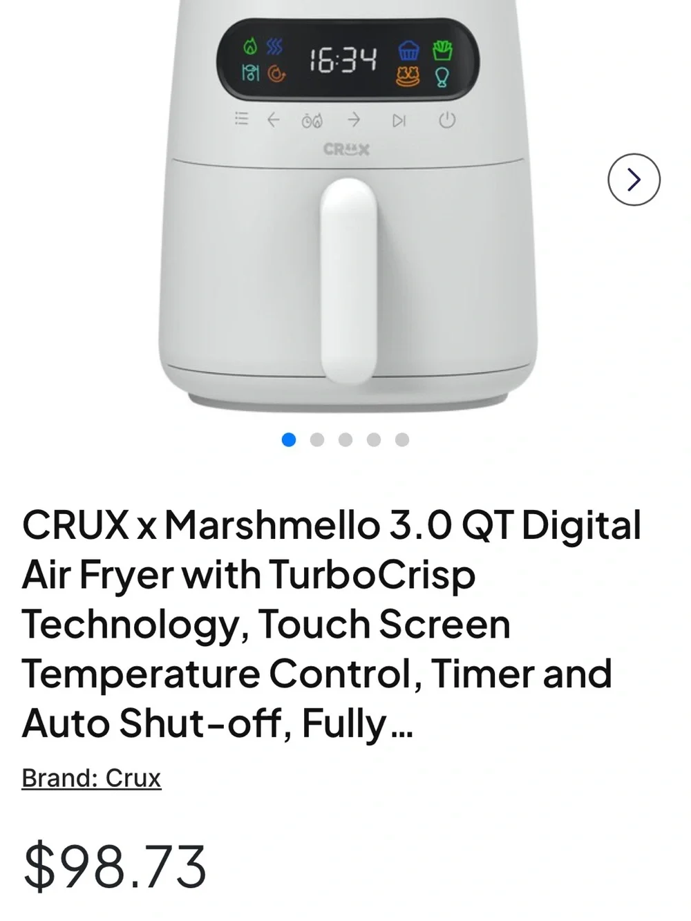 CRUX White Digital Air Fryer 3.0 QT Touch Screen